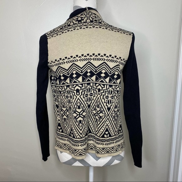 Lucky Brand Aztec Cream & Black Waterfall Open Cardigan Small - Picture 3 of 8